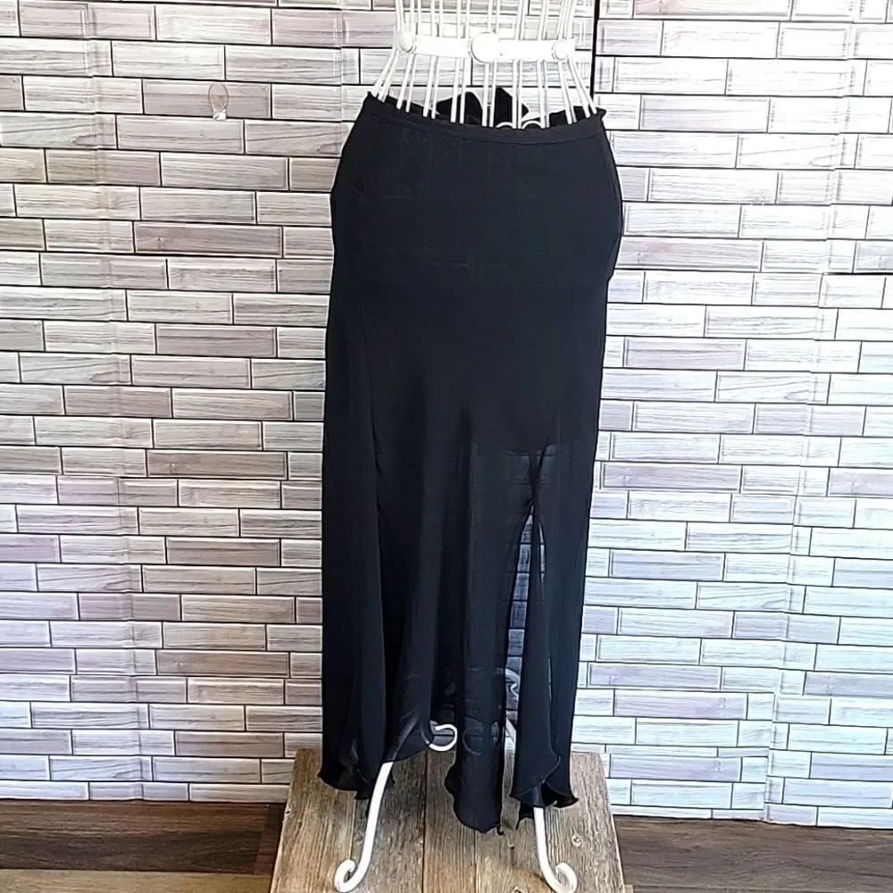 Lily womens maxi skirt Black Sheer With Scarf Hem Womens Size S